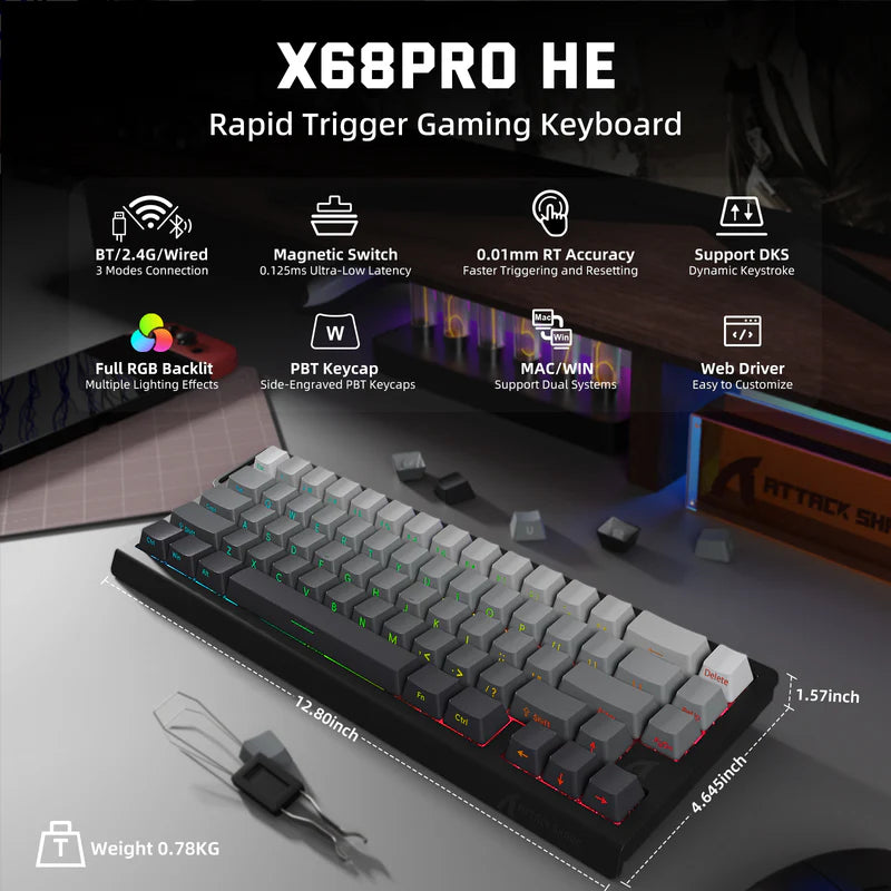 X68 PRO HE 3 Mode Keyboard – Moonlight