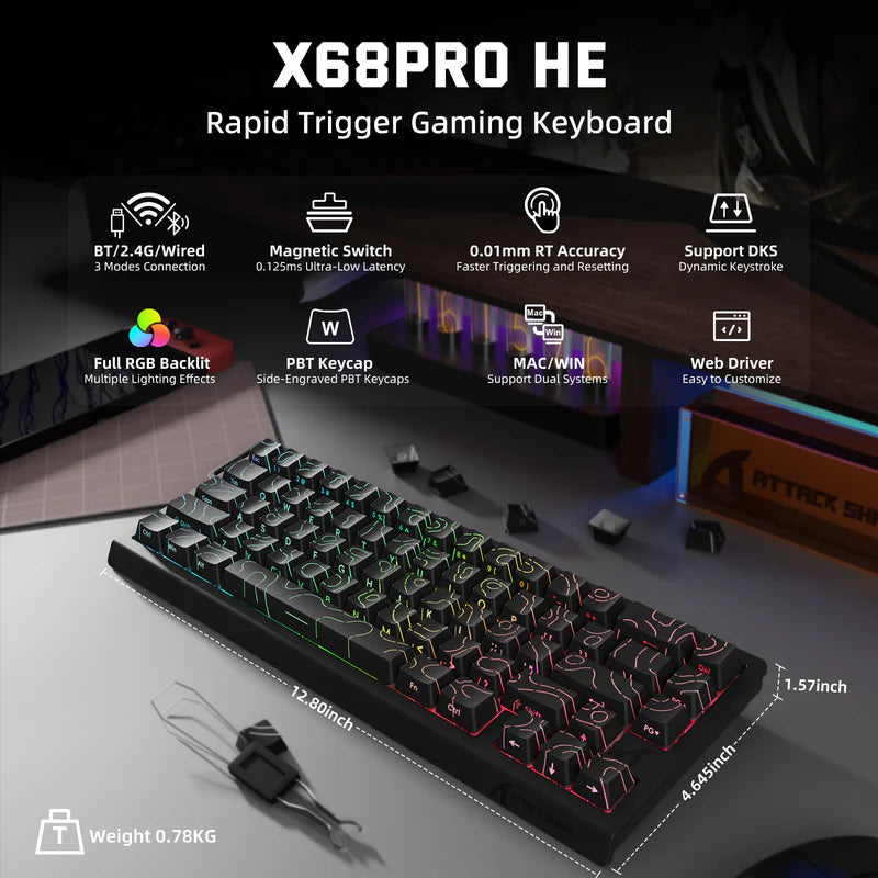 X68 PRO HE 3 Mode Keyboard – Contour Black
