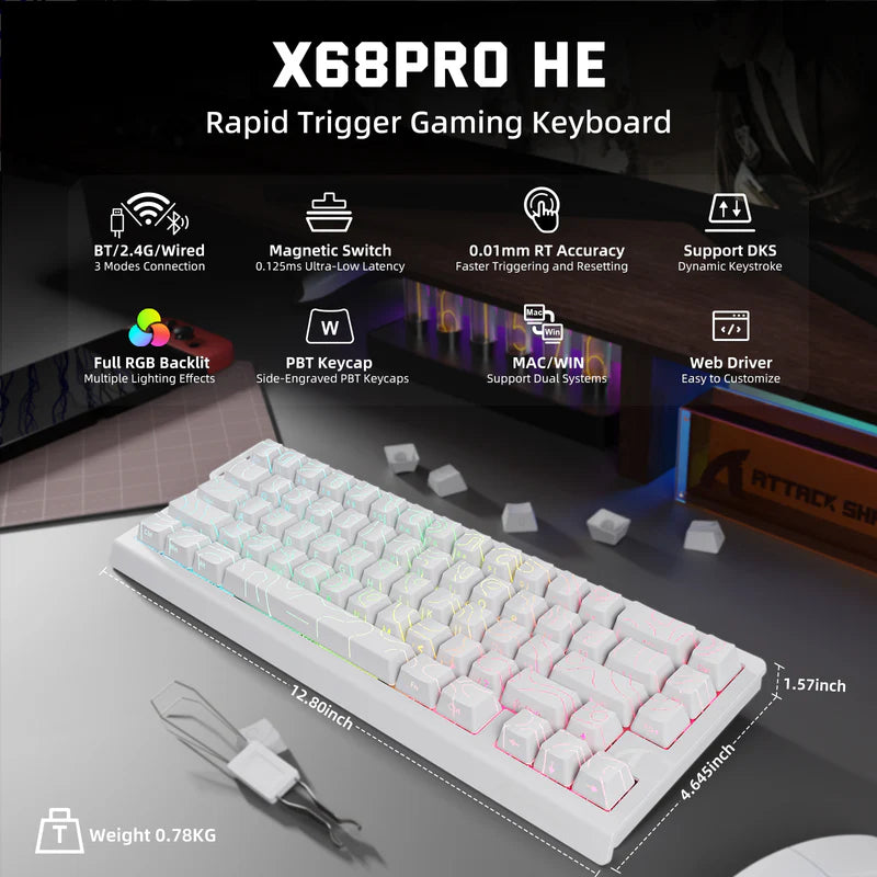 X68 PRO HE 3 Mode Keyboard – Contour White