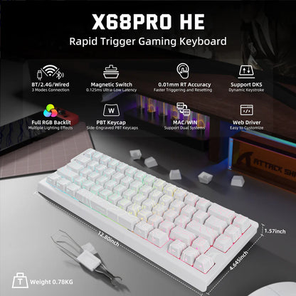 X68 PRO HE 3 Mode Keyboard – Contour White